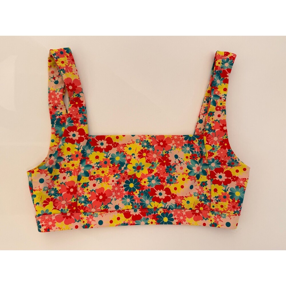 Blackbough Swim Floral Crop Bikini Top Medium Retro Daisy Print